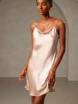 [Malva Pálido] SilkSilky-ES Spaghetti Strap Cowl Neck Vestido 001