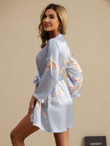 [Azul Claro] SilkSilky-ES 3/4 Sleeve Bata de mujer 004