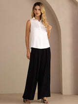 [Blanco] SilkSilky-ES Sleeveless Lapel Collar Blusas de Mujer 006