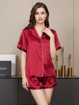 [Vino] SilkSilky-ES Short Sleeve Lapel Collar Pijamas de mujer 001