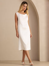 [Blanco] SilkSilky-ES Sleeveless Cowl Neck Vestido 001
