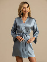 [Azul Grisáceo] SilkSilky-ES 3/4 Sleeve Bata de mujer 006
