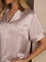 [Gris Sombra] SilkSilky-ES Short Sleeve Lapel Collar Pijamas de mujer 004