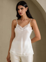 [Blanco] SilkSilky-ES V Neck Top de tirantes 003