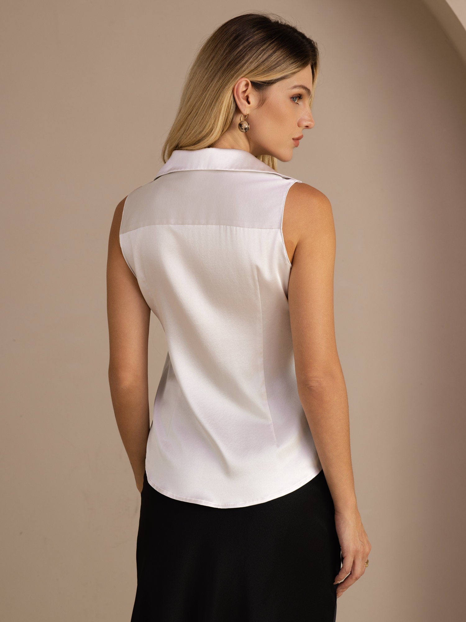[Gris Claro] SilkSilky-ES Sleeveless Lapel Collar Blusas de Mujer 002