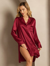 [Vino] SilkSilky-ES Long Sleeve Lapel Collar Camisas de dormir 001