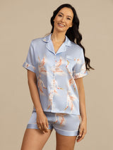 [Azul Claro] SilkSilky-ES Short Sleeve Lapel Collar Pijamas de mujer 003