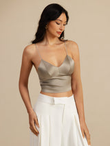 [Caqui] SilkSilky-ES Spaghetti Strap V Neck Top de tirantes 007
