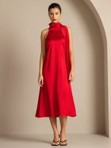 [Rojo] SilkSilky-ES Sleeveless Halter Vestido 007