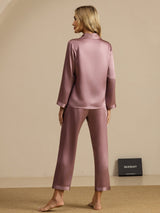 [Malva Pálido] SilkSilky-ES Long Sleeve Lapel Collar Pijamas de mujer 002