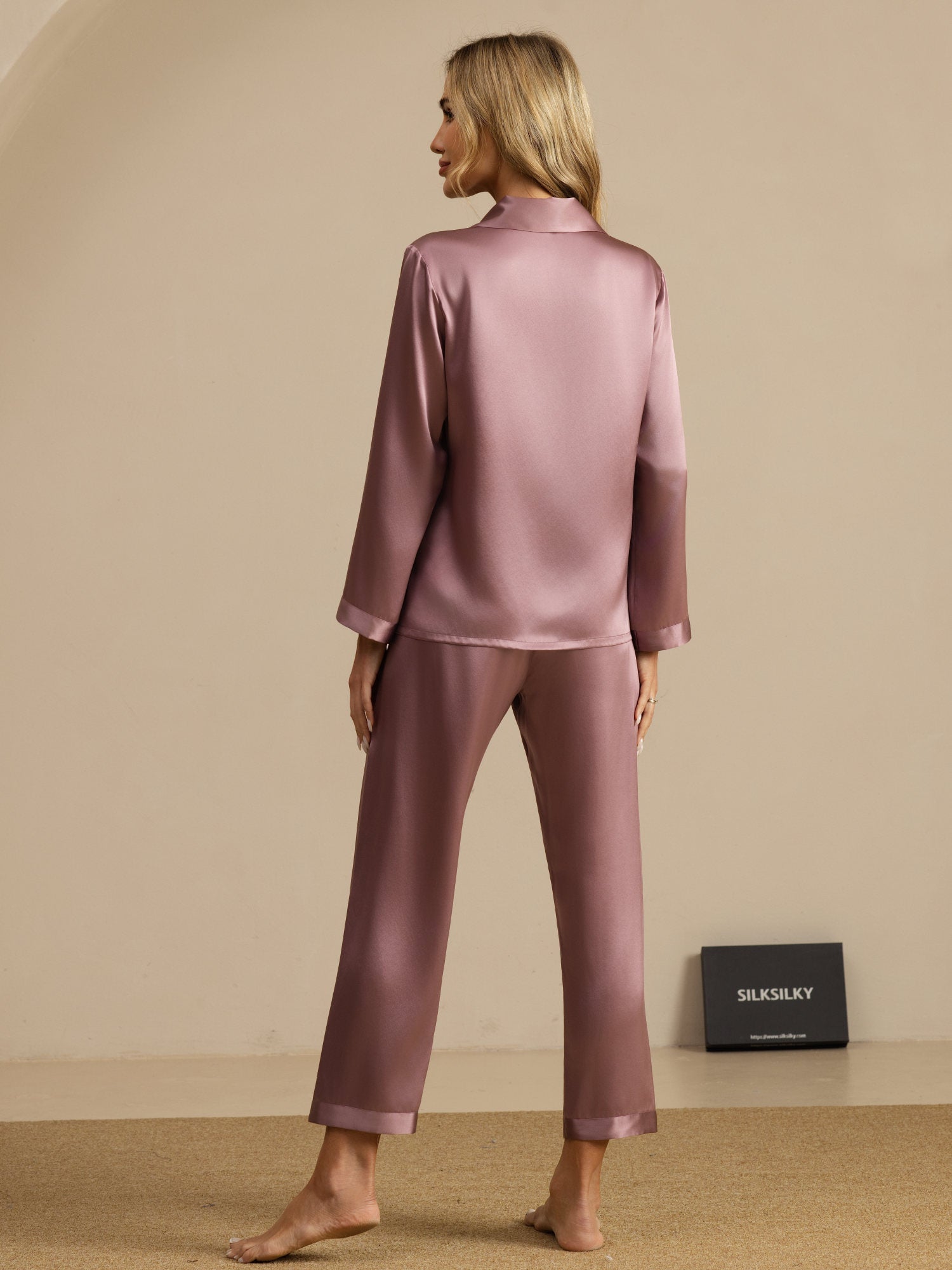 [Malva Pálido] SilkSilky-ES Manga larga Cuello de Muesca Pijamas de mujer 002