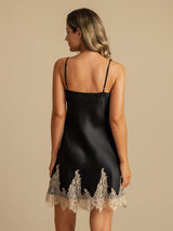 [Negro+Beige] SilkSilky-ES Spaghetti Strap V Neck Camisón 002