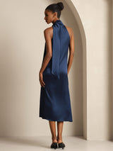 [Azul Oscuro] SilkSilky-ES Sleeveless Halter Vestido 002