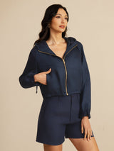 [AzulOscuro] SilkSilky-ES 18Momme Manga larga Cuello Alto Chaqueta de mujer 003