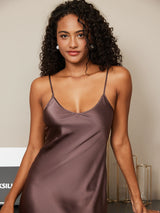 [Café] SilkSilky-ES Spalline Sottili Cuello en V Camisón 003