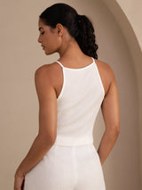 [Blanco] SilkSilky-ES Sleeveless Crew Neck Top de tirantes 002