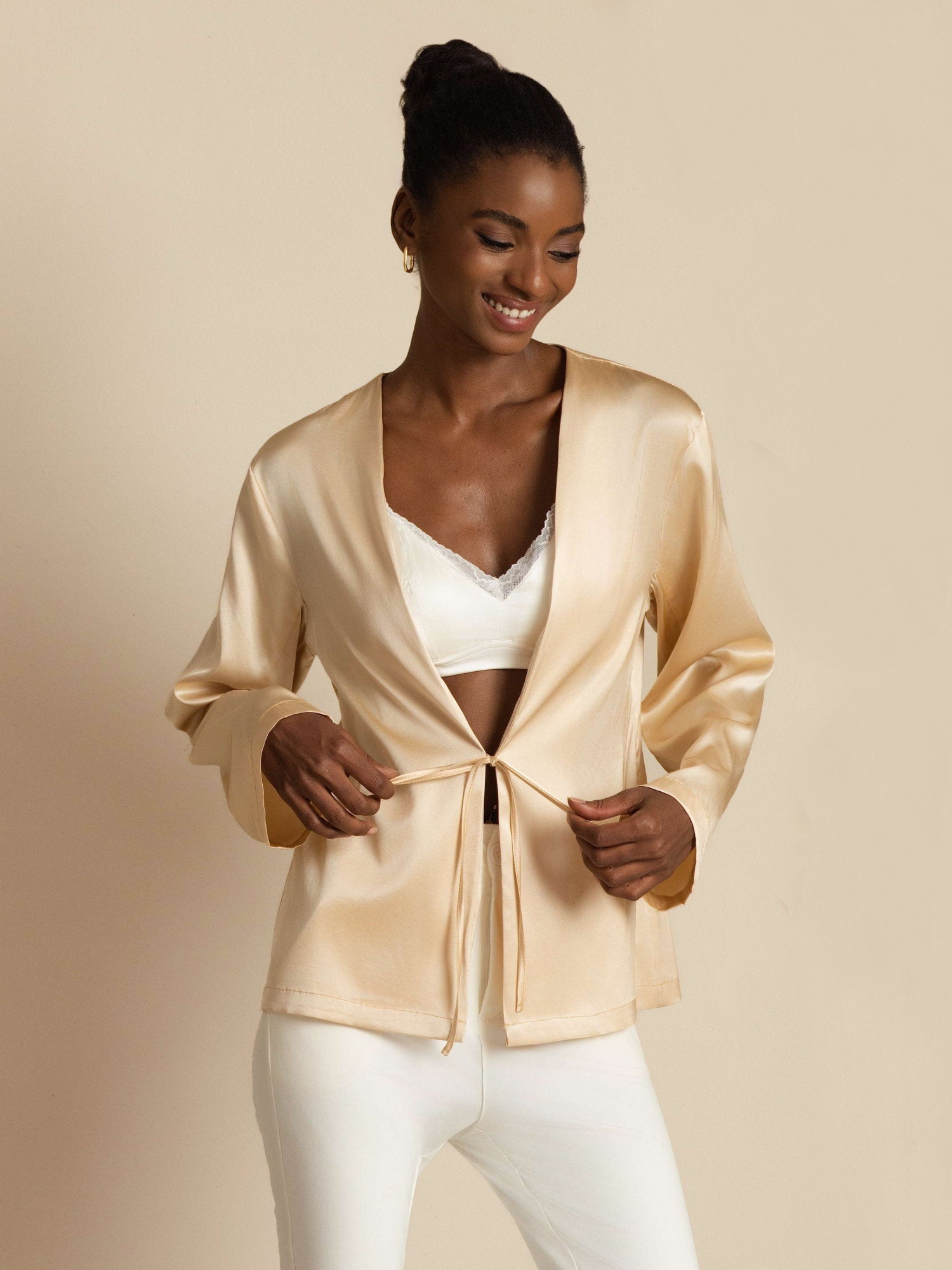 [Champán] SilkSilky-ES 19Momme Seda Manga larga Womens Outerwear 005