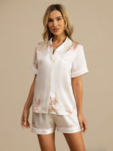 [Blanco] SilkSilky-ES Short Sleeve Lapel Collar Pijamas de mujer 004