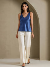 [Verde Azulado Real] SilkSilky-ES Sleeveless V Neck Top de tirantes 006