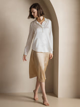 [Blanco] SilkSilky-ES Long Sleeve Lapel Collar Blusas de Mujer 007