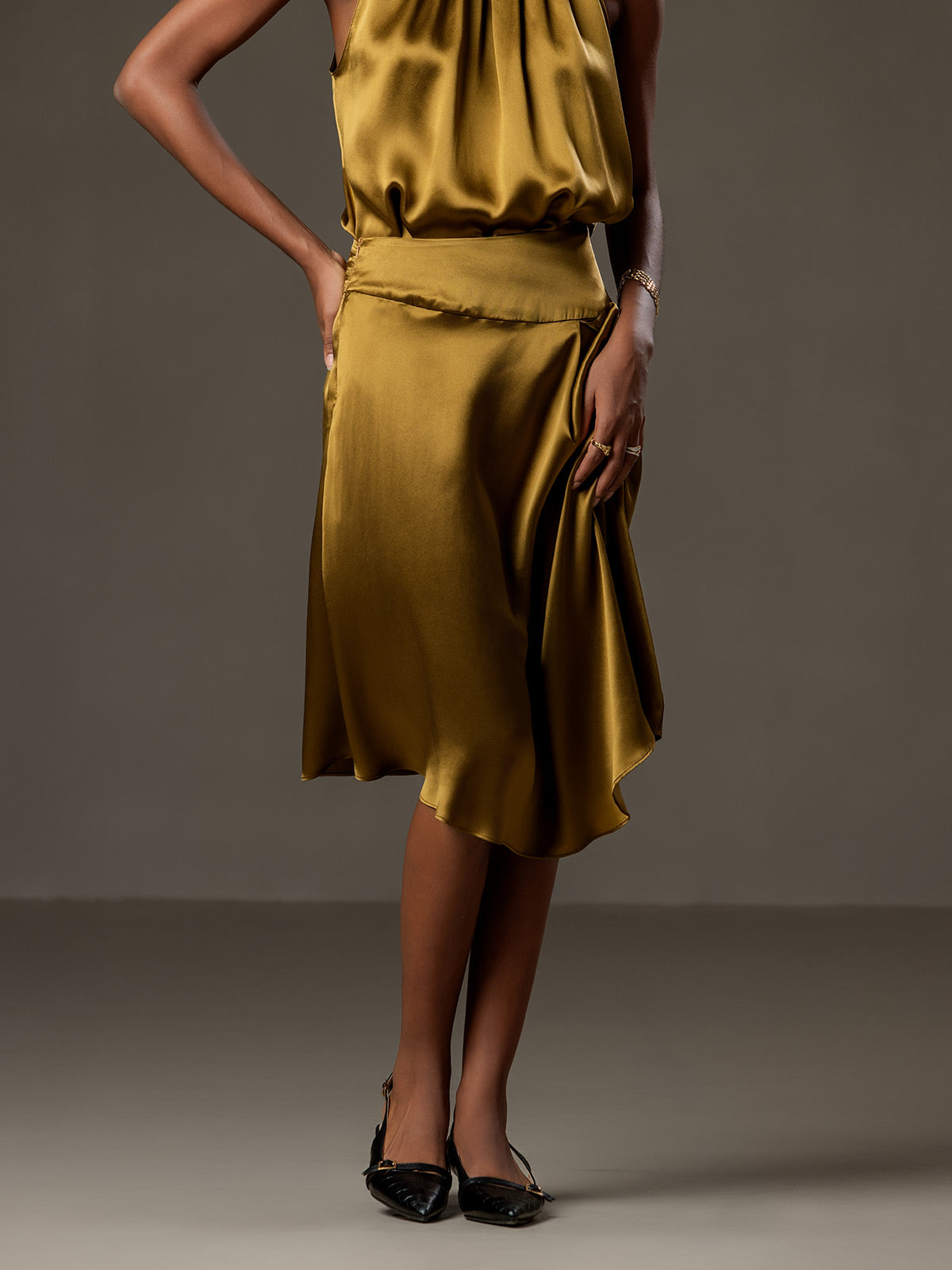 [Marrón] SilkSilky-ES 19Momme Seda Skirt 003