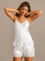 [Blanco] SilkSilky-ES Spaghetti Strap V Neck Conjunto de tirantes 006