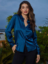 [Azul Real] SilkSilky-ES Long Sleeve Lapel Collar Blusas de Mujer 001