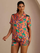 [Elefante Arcilla] SilkSilky-ES Short Sleeve Lapel Collar Pijamas de mujer 001