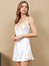 [Blanco] SilkSilky-ES 3/4 Sleeve V Neck Conjunto de camisón y bata 006