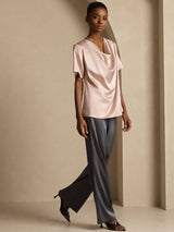 [Toscana] SilkSilky-ES Short Sleeve Cowl Neck Blusas 007