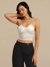[Blanco] SilkSilky-ES Spaghetti Strap V Neck Top de tirantes 006