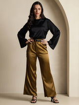 [Negro] SilkSilky-ES Long Sleeve Boat Neck Blusa 007
