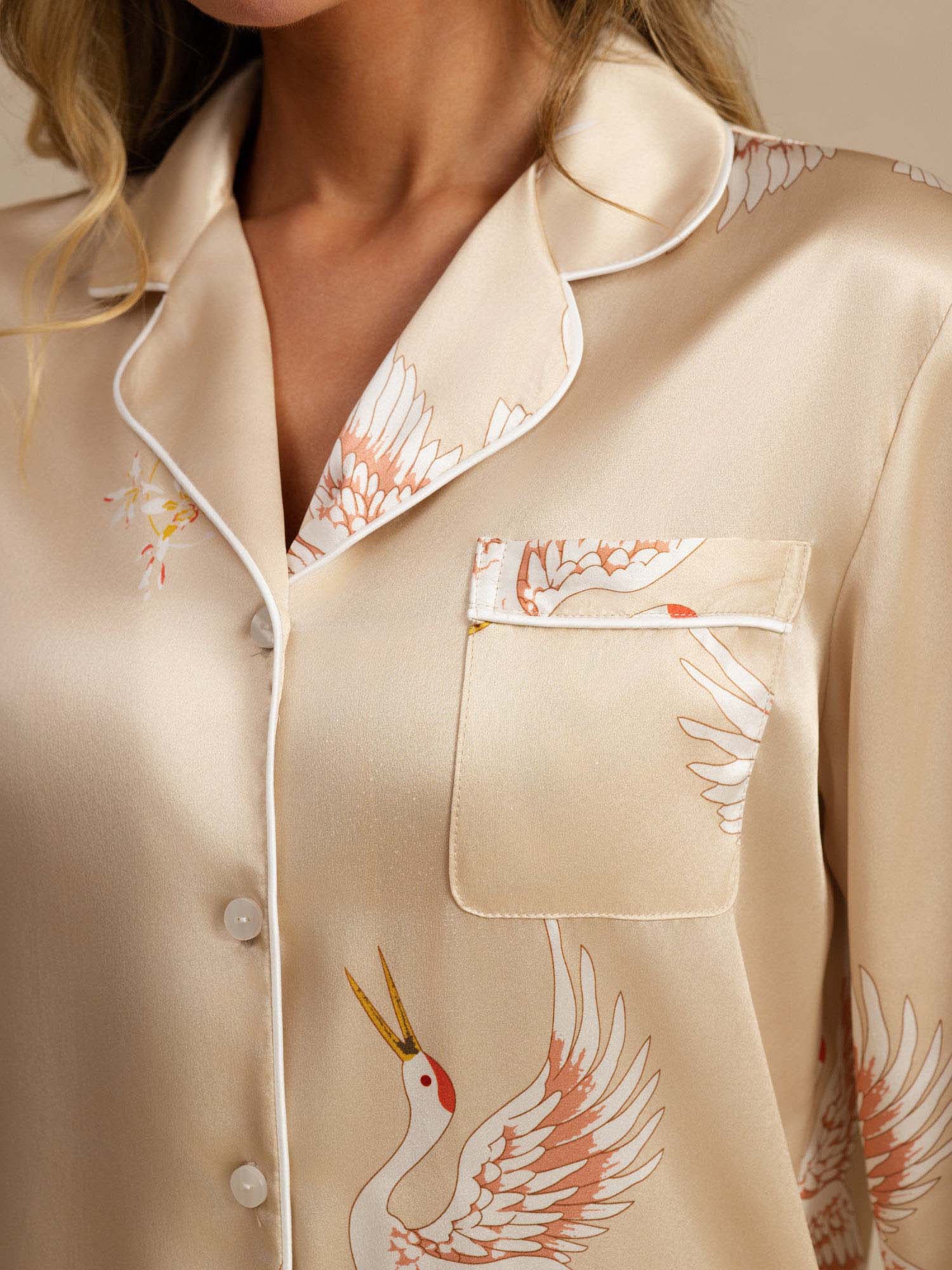 [Champán] SilkSilky-ES 19Momme Manga larga Cuello de Muesca Pijamas de mujer 004