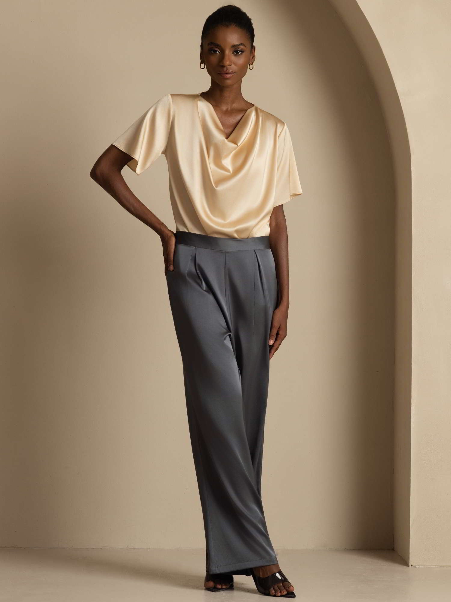 [Champán] SilkSilky-ES 19Momme Seda Manga corta Blouse 008