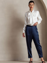 [Blanco] SilkSilky-ES Long Sleeve Tie Neck Blusas 003