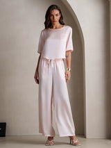 [Rosa] SilkSilky-ES Half Sleeve Round Neck Pijamas de mujer 001