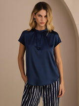 [Azul Oscuro] SilkSilky-ES Short Sleeve Blouse 003
