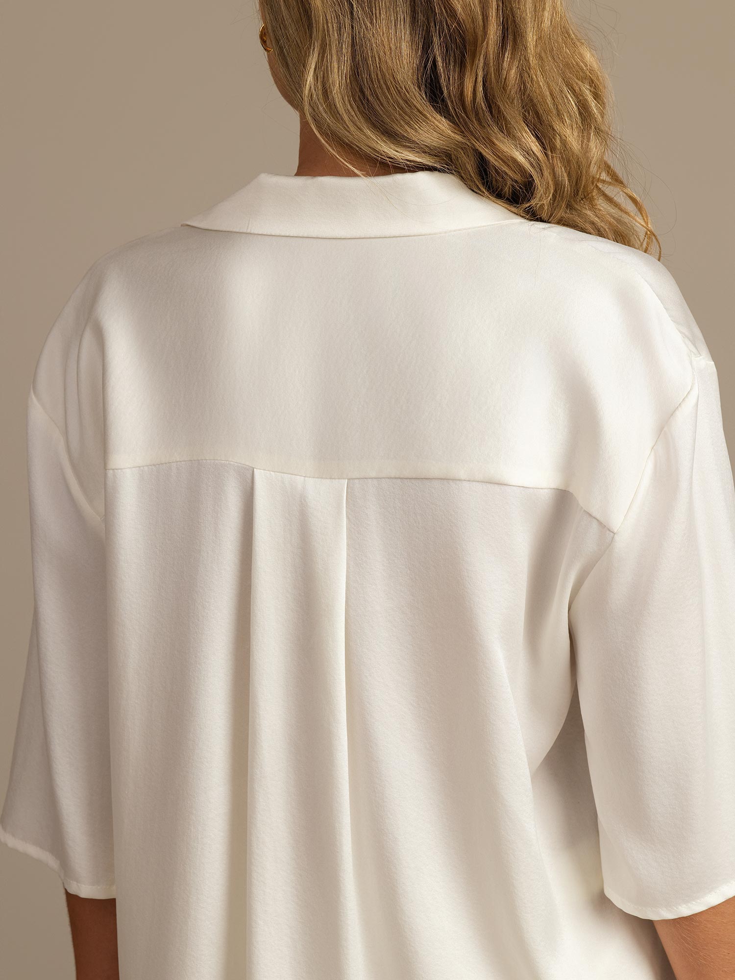 [Blanco] SilkSilky-ES 19Momme Seda Pura Cuello Camisero Pijamas de mujer 004,