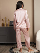 [Rosa] SilkSilky-ES Long Sleeve Lapel Collar Pijamas de mujer 002