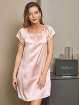 [Rosa Claro] SilkSilky-ES Cap Sleeve Square Neck Camisón 005