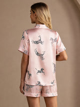 [Cebra Rosa] SilkSilky-ES Short Sleeve Lapel Collar Pijamas de mujer 002