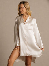 [Beige] SilkSilky-ES Long Sleeve Lapel Collar Camisas de dormir 003
