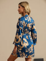 [Dragón Navy] SilkSilky-ES 3/4 Sleeve Bata de mujer 002