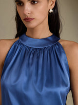[Verde Azulado Real] SilkSilky-ES Sleeveless Halter Camisetas de Mujer 004