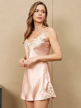 [Rosa] SilkSilky-ES 3/4 Sleeve V Neck Conjunto de camisón y bata 004