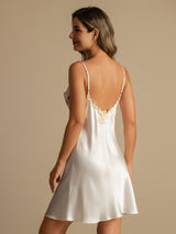 [Blanco] SilkSilky-ES Spaghetti Strap V Neck Camisón 002