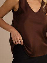 [Café] SilkSilky-ES Sleeveless V Neck Top de tirantes 004