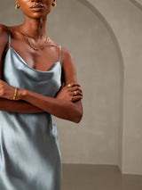 [Azul Grisáceo] SilkSilky-ES Spaghetti Strap Cowl Neck Camisón 006