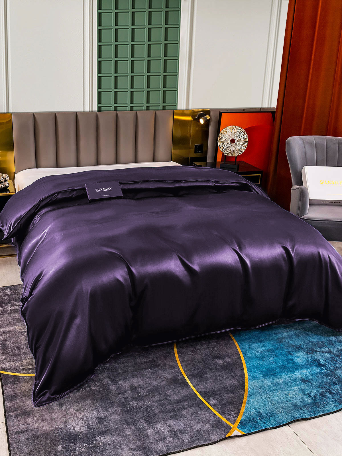 [Morado Oscuro] SilkSilky-ES 22Momme Seda Pura Duvet Cover 003,