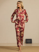 [Dragón Vino] SilkSilky-ES Long Sleeve Lapel Collar Pijamas de mujer 006